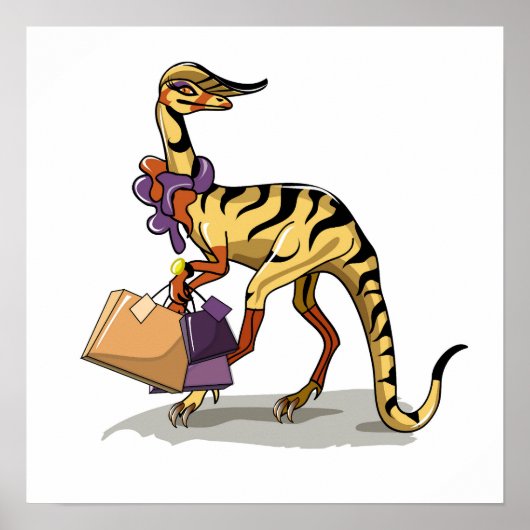 Illustration eines Iguanodon mit Einkaufstaschen. Poster (Vorne)
