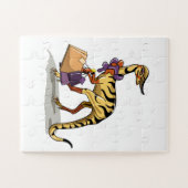 Illustration eines Iguanodon mit Einkaufstaschen. Puzzle (Horizontal)