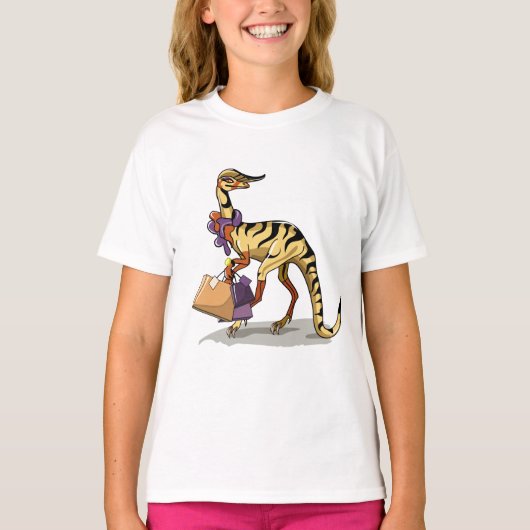 Illustration eines Iguanodon mit Einkaufstaschen. T-Shirt (Vorderseite)