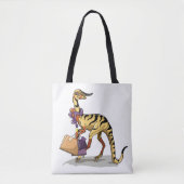 Illustration eines Iguanodon mit Einkaufstaschen. Tasche (Vorderseite)