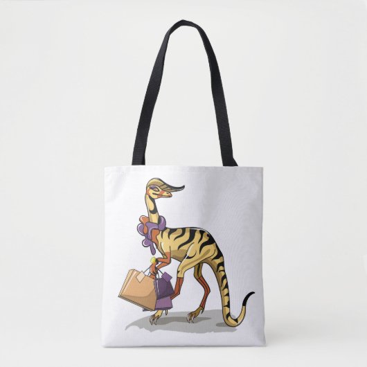 Illustration eines Iguanodon mit Einkaufstaschen. Tasche (Vorderseite)