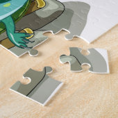Illustration eines Iguanodon-Sonnenbades. Puzzle (Seite)