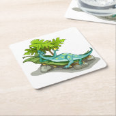 Illustration eines Iguanodon-Sonnenbades. Rechteckiger Pappuntersetzer (angewinkelt)