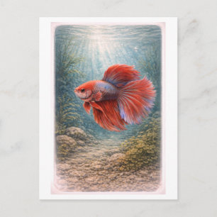 Illustration eines Kampffisches im Vintage-Stil Postkarte