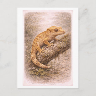 Illustration eines Kronengeckos im Vintage-Stil Postkarte