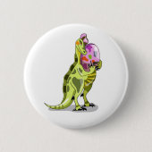 Illustration eines Lambeosaurus, der ein Ei hält. Button (Vorderseite)
