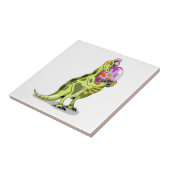 Illustration eines Lambeosaurus, der ein Ei hält. Fliese (Seite)