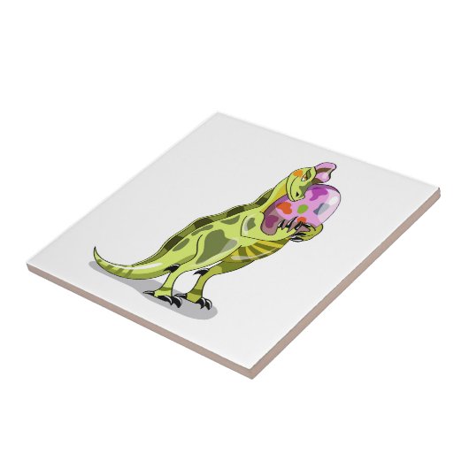 Illustration eines Lambeosaurus, der ein Ei hält. Fliese (Seite)