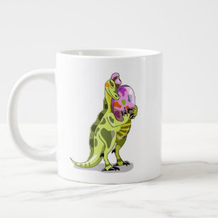 Illustration eines Lambeosaurus, der ein Ei hält. Jumbo-Tasse