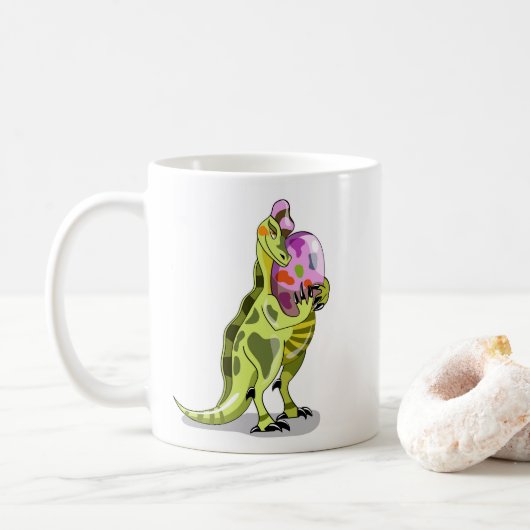 Illustration eines Lambeosaurus, der ein Ei hält. Kaffeetasse (Mit Donut)