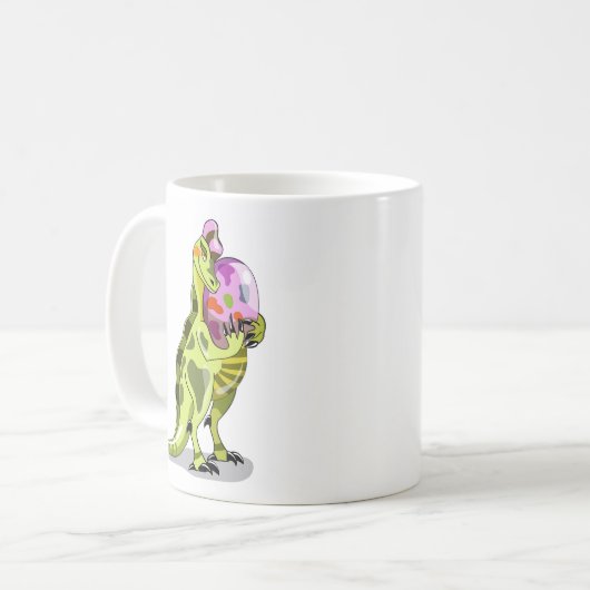 Illustration eines Lambeosaurus, der ein Ei hält. Kaffeetasse (Vorderseite Links)