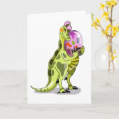 Illustration eines Lambeosaurus, der ein Ei hält. Karte (Gelbe Blume)
