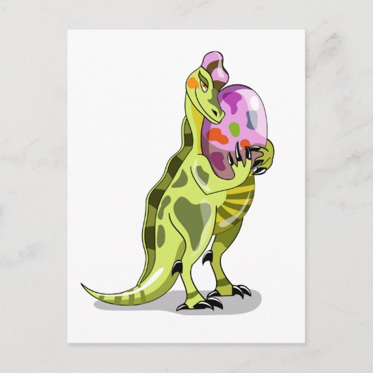 Illustration eines Lambeosaurus, der ein Ei hält. Postkarte (Vorderseite)