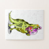 Illustration eines Lambeosaurus, der ein Ei hält. Puzzle (Horizontal)