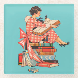 Illustration eines Lesers, der alte Bücher liebt Glasuntersetzer