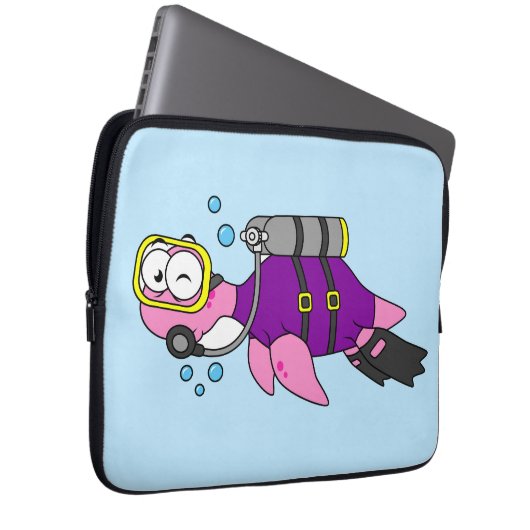 Illustration eines Loch Ness Monster Scuba Divers. Laptopschutzhülle (Vorne Rechts)