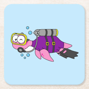 Illustration eines Loch Ness Monster Scuba Divers. Rechteckiger Pappuntersetzer