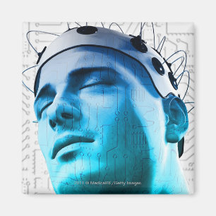 Illustration eines Mannes, der eine Elektroden-Kap Magnet