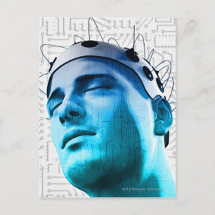 Illustration eines Mannes, der eine Elektroden-Kap Postkarte