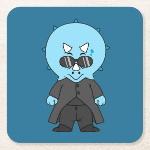 Illustration eines Matrix-Triceratops. Rechteckiger Pappuntersetzer