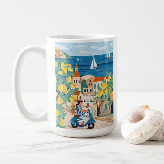 Illustration eines Mittelmeer-Rollers für Frauen a Kaffeetasse (Mit Donut)