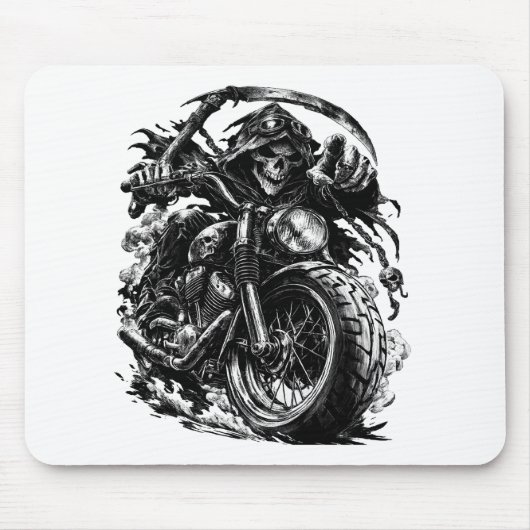 Illustration eines Motorradfahrers mit Sensenmann- Mousepad (Vorne)