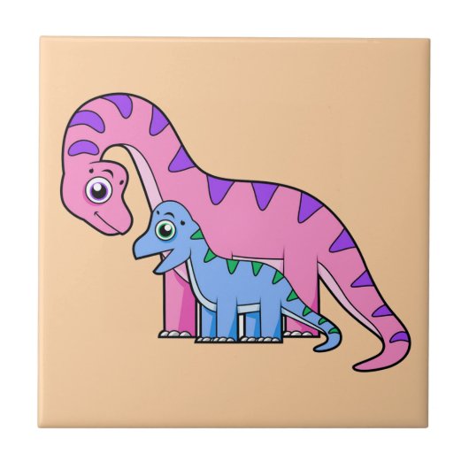 Illustration eines Mutter-Kind-Brachiosaurus. Fliese (Vorderseite)