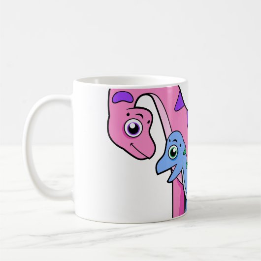 Illustration eines Mutter-Kind-Brachiosaurus. Kaffeetasse (Links)
