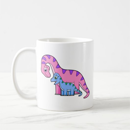 Illustration eines Mutter-Kind-Brachiosaurus. Kaffeetasse (Links)