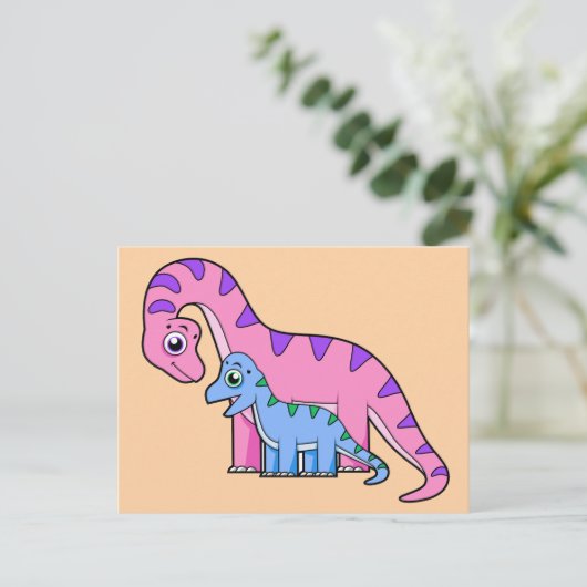 Illustration eines Mutter-Kind-Brachiosaurus. Postkarte (Stehend Vorderseite)