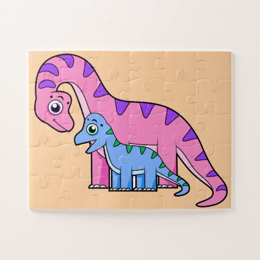 Illustration eines Mutter-Kind-Brachiosaurus. Puzzle (Horizontal)