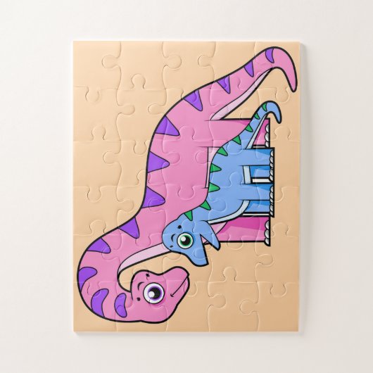 Illustration eines Mutter-Kind-Brachiosaurus. Puzzle (Vertikal)
