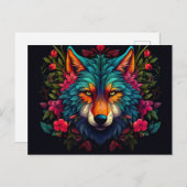 Illustration eines mystischen Wolfes mit Blumen Postkarte (Vorne/Hinten)