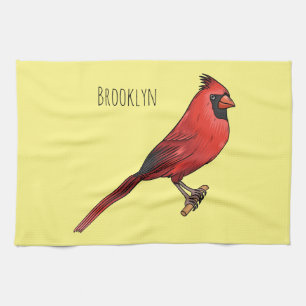 Illustration eines nordkardinal-Vogels als Cartoon Geschirrtuch