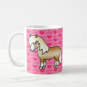 Illustration eines Palomino-Shetlandponys auf rosa Kaffeetasse