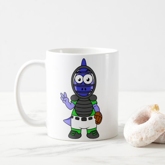 Illustration eines Parasaurolophus-Baseballfängers Kaffeetasse (Mit Donut)
