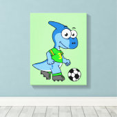 Illustration eines Parasaurolophus, der Fußball sp Leinwanddruck (Insitu (Holzboden))