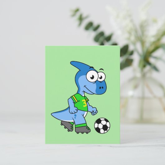 Illustration eines Parasaurolophus, der Fußball sp Postkarte (Stehend Vorderseite)