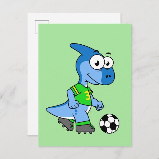 Illustration eines Parasaurolophus, der Fußball sp Postkarte (Vorne/Hinten)