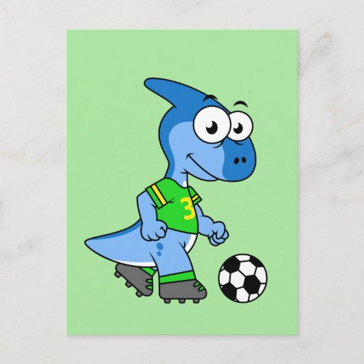 Illustration eines Parasaurolophus, der Fußball sp Postkarte (Vorderseite)