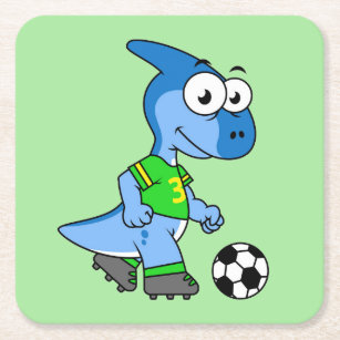 Illustration eines Parasaurolophus, der Fußball sp Rechteckiger Pappuntersetzer