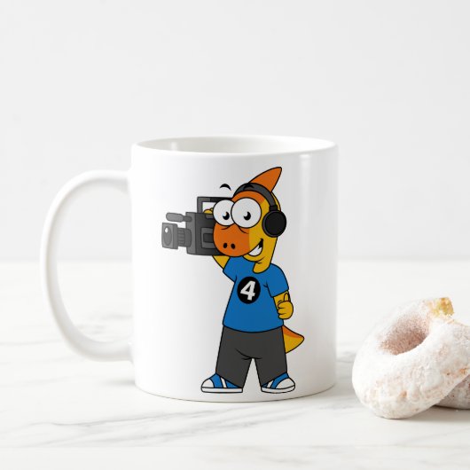 Illustration eines Parasaurolophus-Kamerabetreiber Kaffeetasse (Mit Donut)