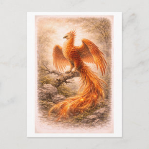 Illustration eines Phönix im Vintage-Stil (Mythens Postkarte