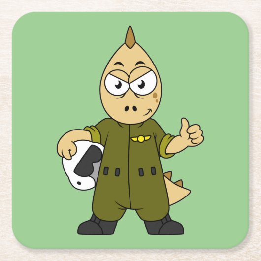 Illustration eines Piloten von Allosaurus Jet. Rechteckiger Pappuntersetzer (Vorderseite)