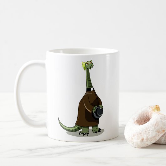 Illustration eines Plateosaurus, der als Priester Kaffeetasse (Mit Donut)
