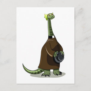 Illustration eines Plateosaurus, der als Priester  Postkarte