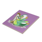 Illustration eines Plateosaurus, der die Harfe spi Fliese (Seite)