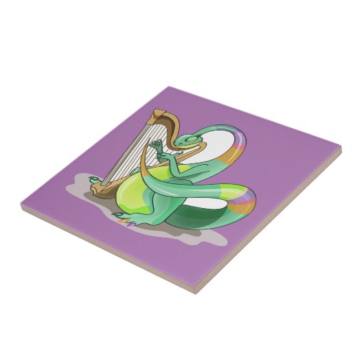 Illustration eines Plateosaurus, der die Harfe spi Fliese (Seite)