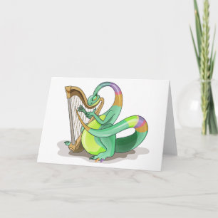 Illustration eines Plateosaurus, der die Harfe spi Karte