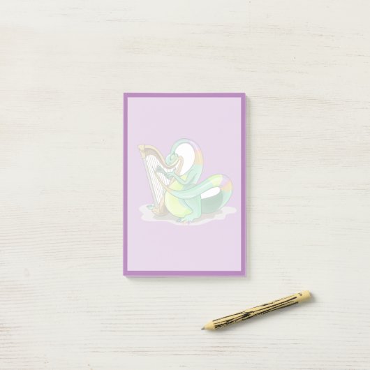 Illustration eines Plateosaurus, der die Harfe spi Post-it Klebezettel (Auf Schreibtisch)